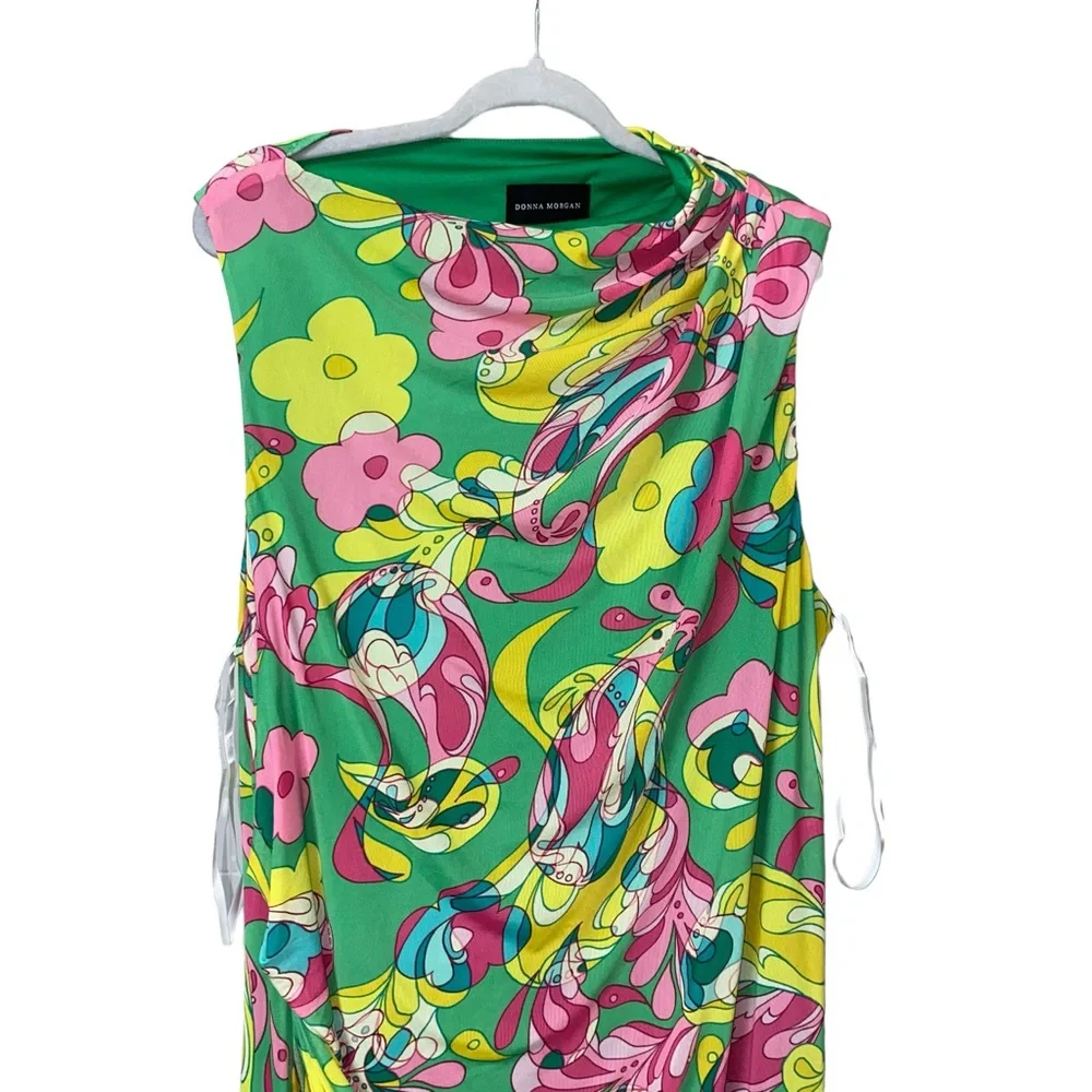Donna Morgan multicolor green paisley floral pleat shirred overlay Dress size 20 - Picture 7 of 14